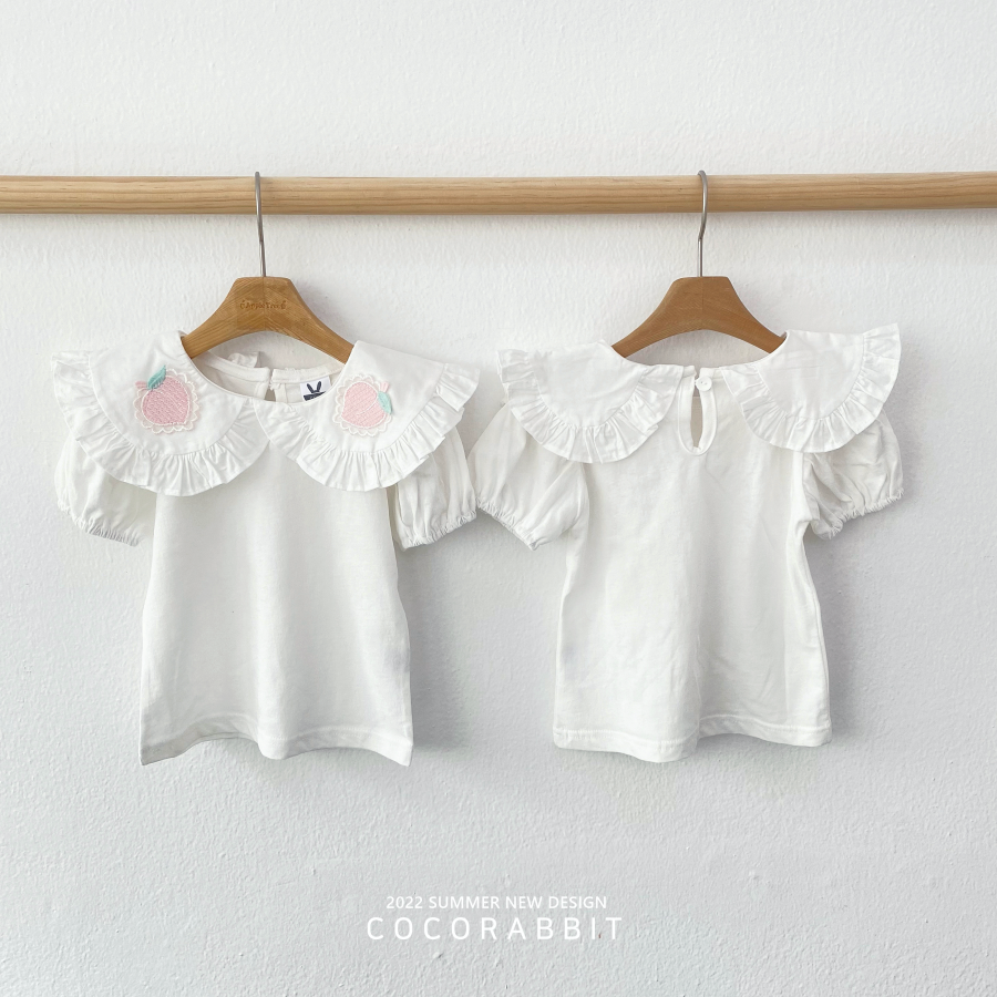 韓國 Coco rabbit - 刺繡水蜜桃荷葉大領子上衣