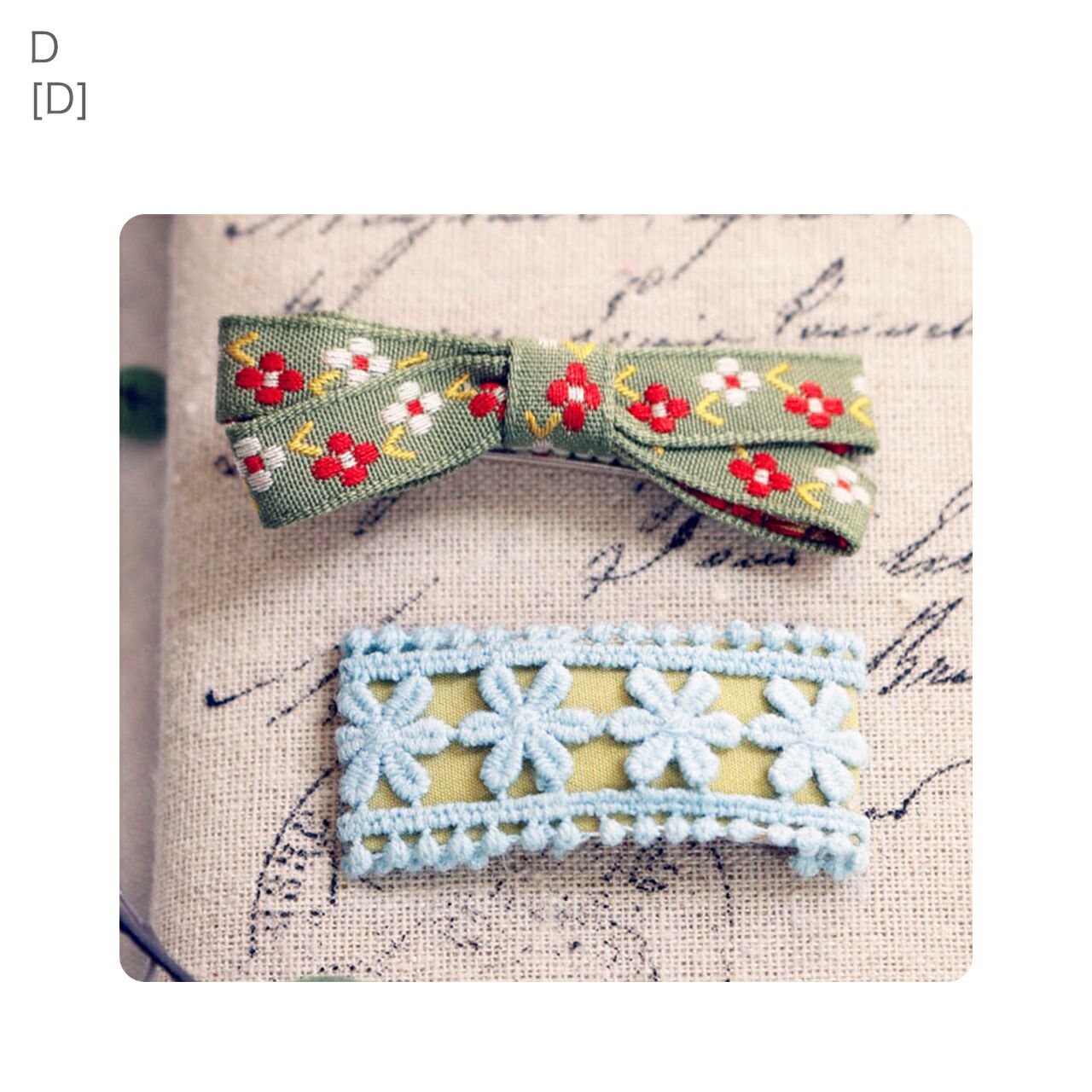 日本 Catherine Cottage - 蕾絲花朵配色可愛髮夾(2入組)-藍綠系