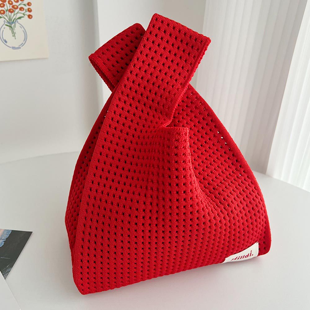 簍空休閒針織手拿包/手提包-紅色 (20x35cm)