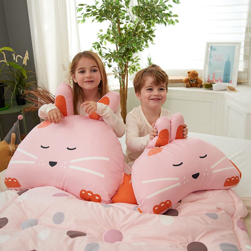 正韓Hello HiZoo - 純手工製動物夥伴防蟎抗菌兒童枕/透氣枕/護脊/護頸枕(小款)-粉紅兔