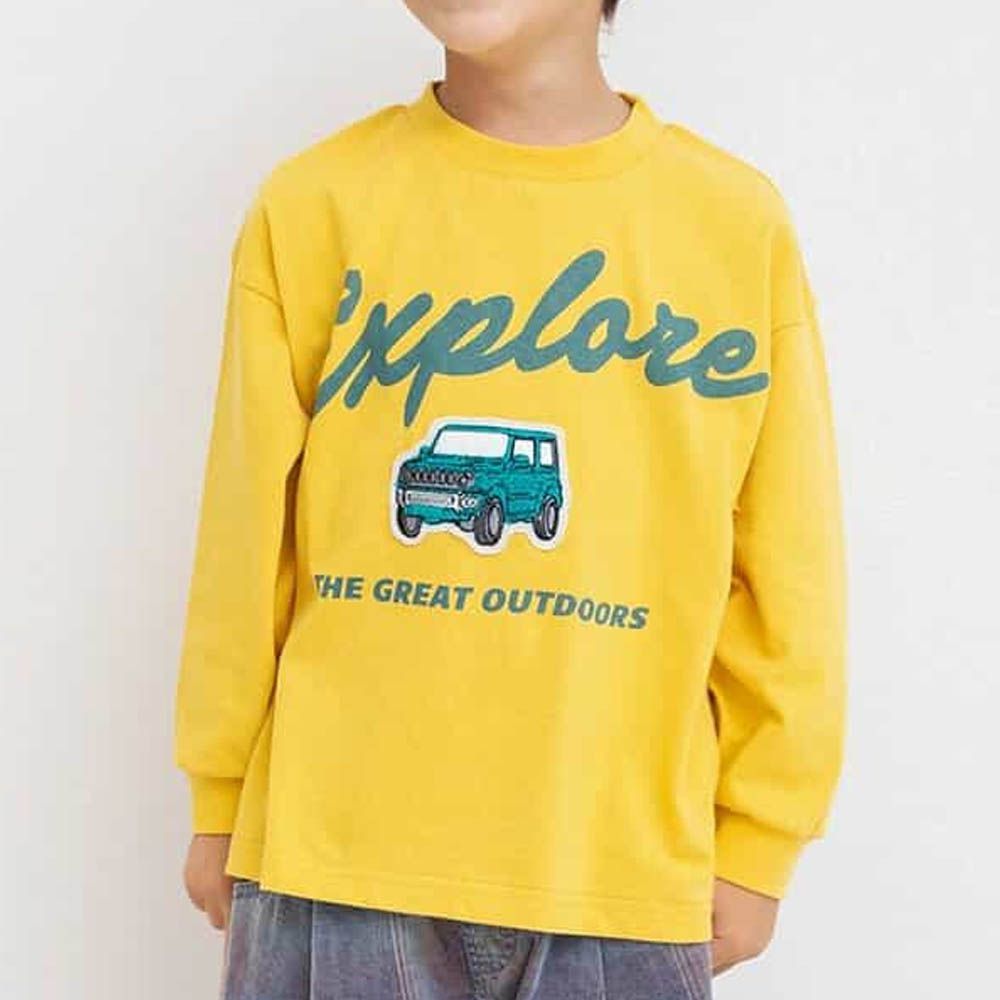 100%棉 立體刺繡貼布長袖上衣-車車-黃