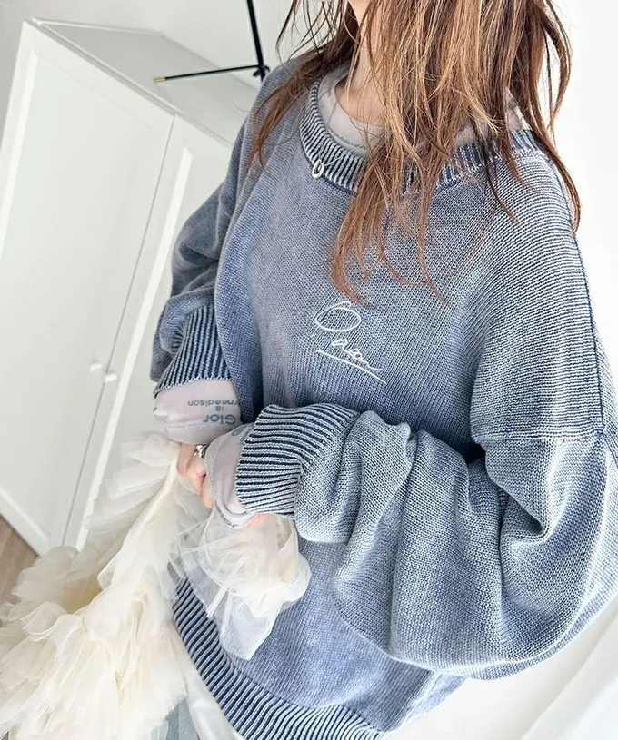 日本 Classical Elf - 厚磅棉復古刷色感logo長袖上衣-桃紅