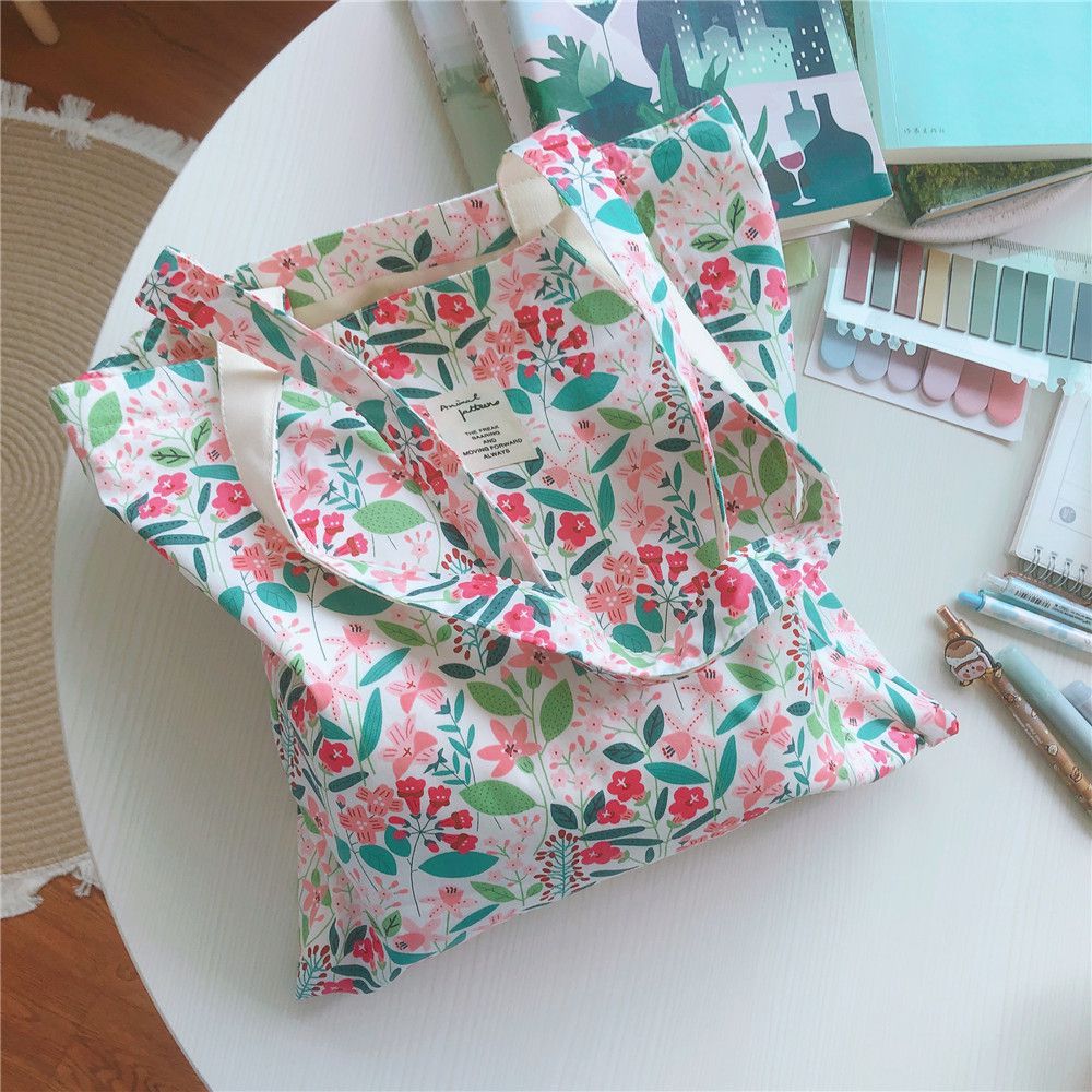 清新單肩手提帆布袋-綠底花園 (37*35cm)