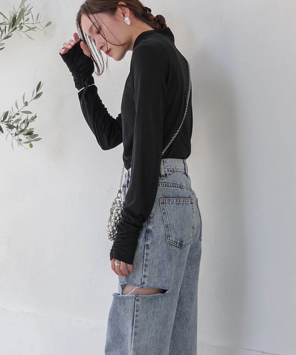 日本 Bab - 2WAY立領排扣薄長袖上衣-淺綠