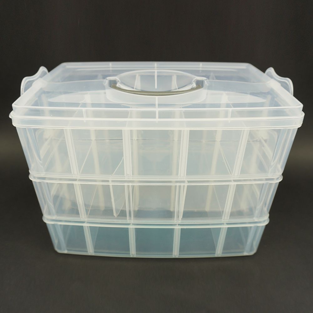 韓國 Color Story - 三層分隔拼豆收納盒(30格/透明/W25*L17*H18.5cm)