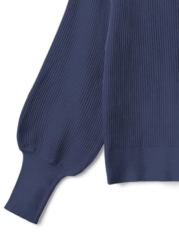 日本 GRL - 方領直羅紋氣球袖針織上衣-玫瑰粉