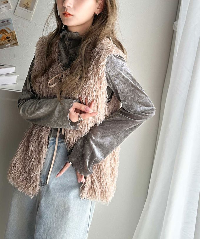 日本 Classical Elf - 前後2way 小奢華絲絨木耳長袖上衣-炭灰