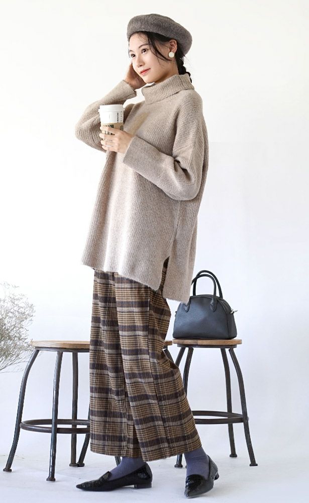 日本 zootie - 柔軟起毛高領長版毛衣-焦糖棕