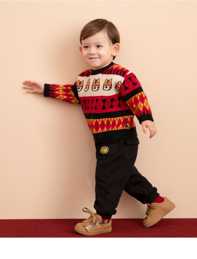 節慶針織毛衣-紅綠菱形格紋