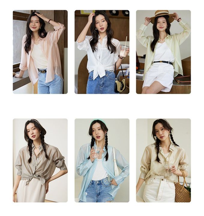 糖果色簡約薄款長袖修身上衣-香檳色