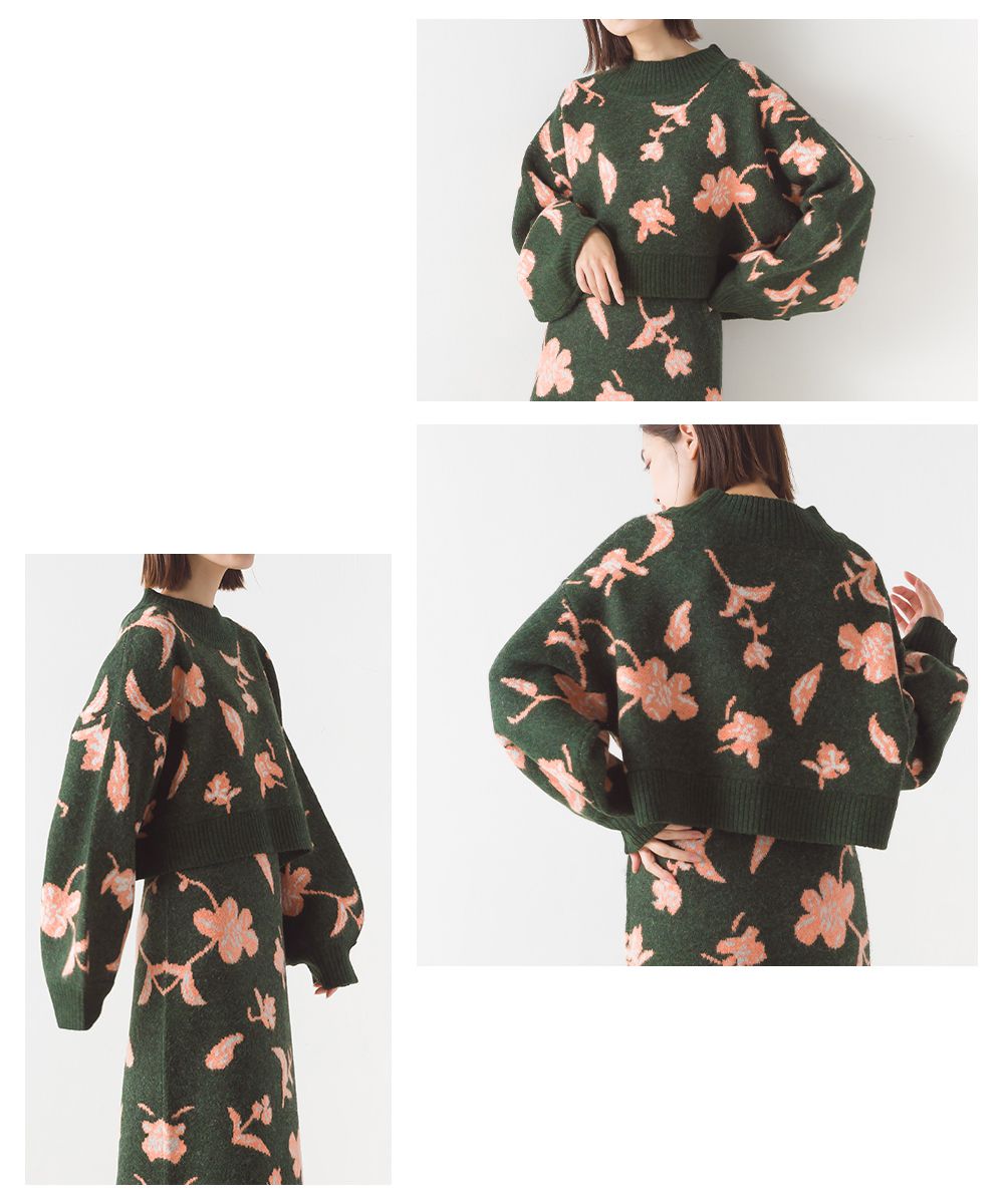 日本 OMNES - 優雅花朵柔軟針織毛衣-氣質灰