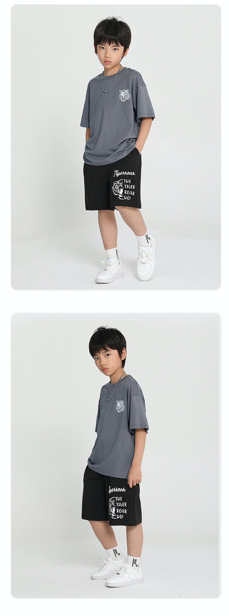 休閒短褲-虎頭英文字-黑色