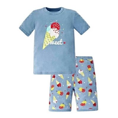 日本 Ho-ho kids - 100%棉 舒適短袖睡衣/家居服-冰淇淋-水藍
