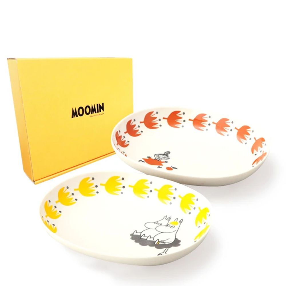 日本山加 yamaka - moomin 嚕嚕米彩繪陶瓷橢圓深盤禮盒-MM1000-150-2入組