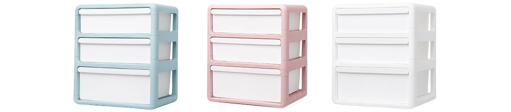 PICKup - 三層內衣/襪子分格抽屜收納櫃(2低1高抽)-DIY-粉紅