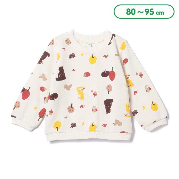 日本西松屋 - 裏毛圓領印花長袖上衣-小熊秋季-米杏