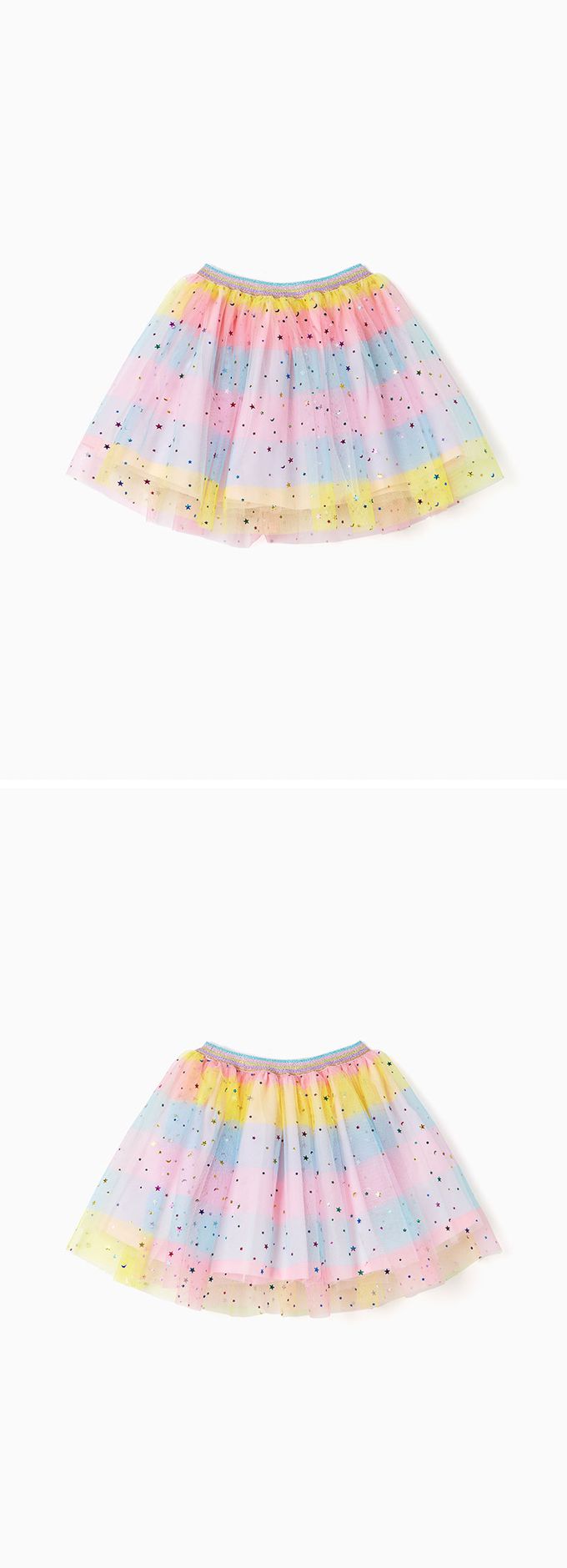 韓國 OZKIZ - 鬆緊腰滿星亮片多彩網紗裙