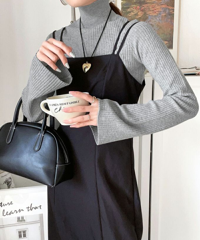 日本 Classical Elf - 小立領彈性羅紋針織上衣-黑白條紋