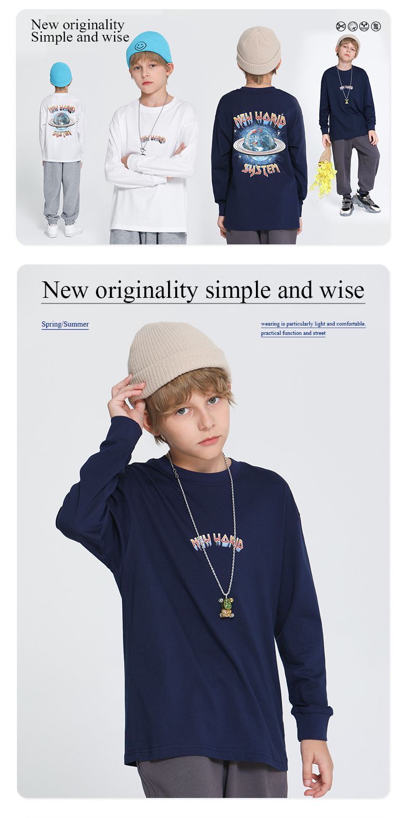 純棉基礎款長袖上衣-漫畫新地球-白色