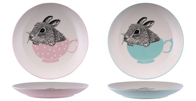 BLOOMINGVILLE - 北歐森林.兔來運轉系列-小碗二入（一藍一粉）： 直徑11.5 x 高6.5 cm  餐盤二入（一藍一粉）： 直徑 21 x 高 2 cm