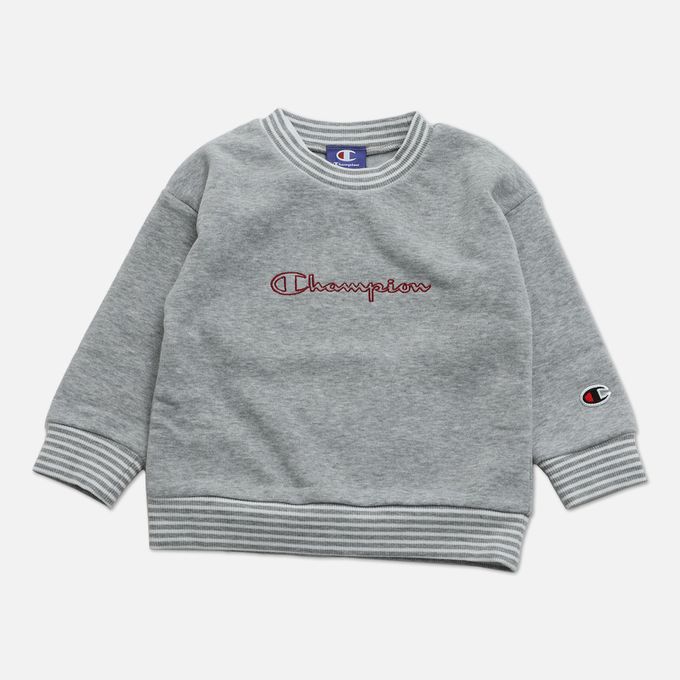 日本 Chil2 - Champion聯名 裏起毛條紋領長袖上衣-黑