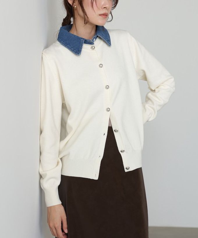 日本 Bab - 牛仔領時尚休閒感針織開襟衫-灰