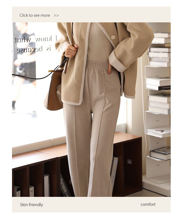 高腰直筒垂墜感闊腿長褲-灰色