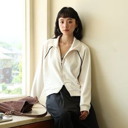 KPUWARM - 顯瘦落肩雙開拉鍊休閒外套-甜美米