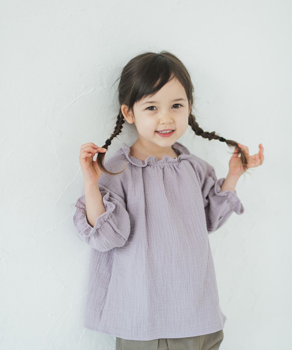 日本 riziere - 純棉荷葉邊復古長袖上衣-摩卡棕