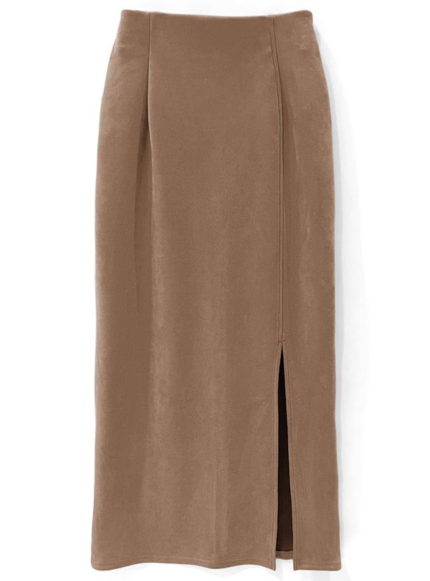 日本 GRL - 優雅百搭開衩麂皮長裙-深可可