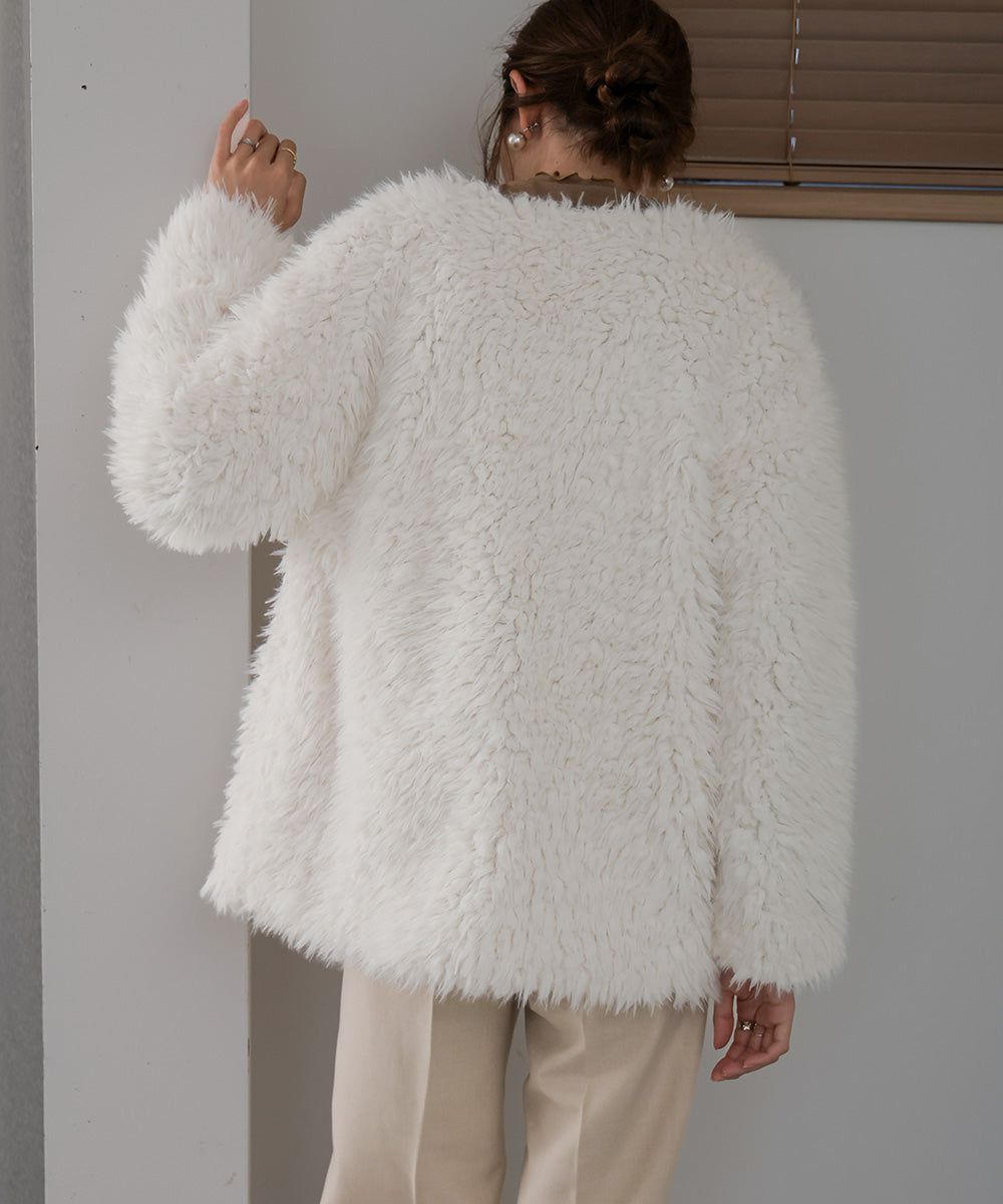 日本 Bab - 蓬鬆存在感絨毛開襟外套-淺粉紅