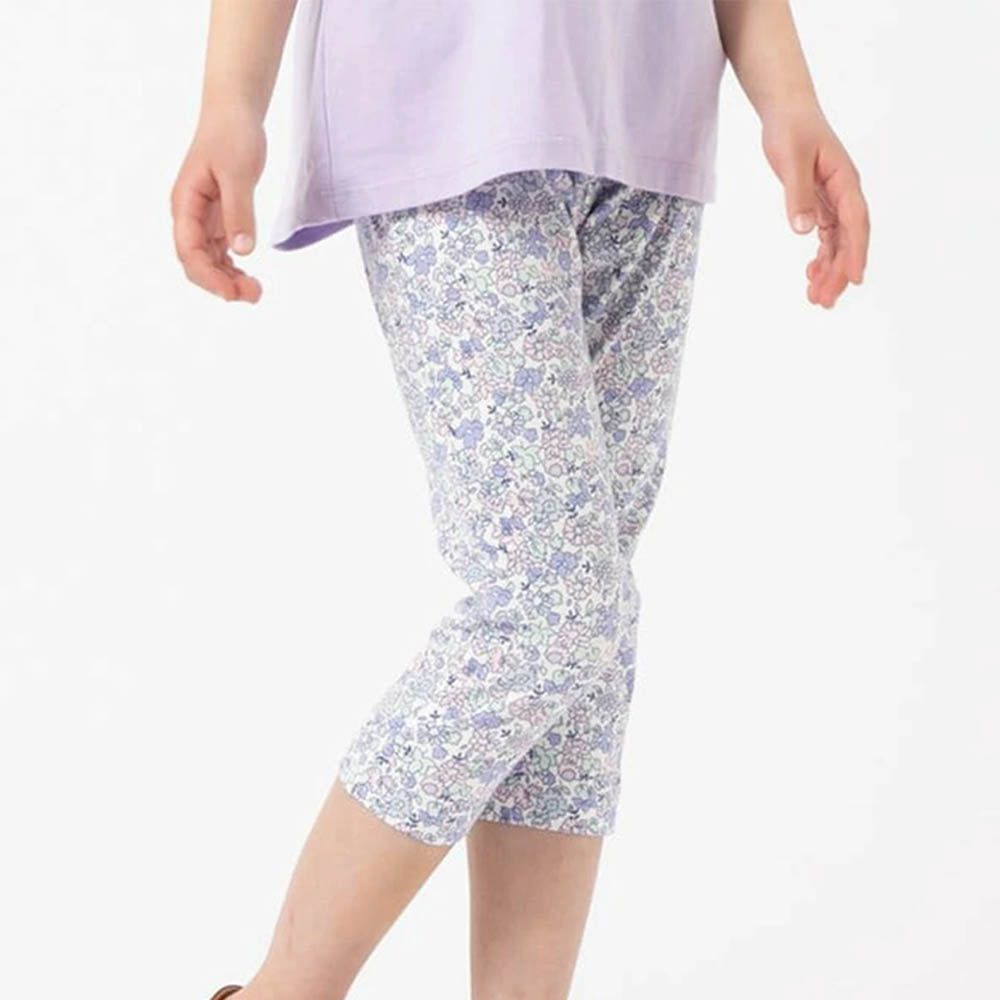 百搭印花彈力七分褲-小碎花-薰衣草紫