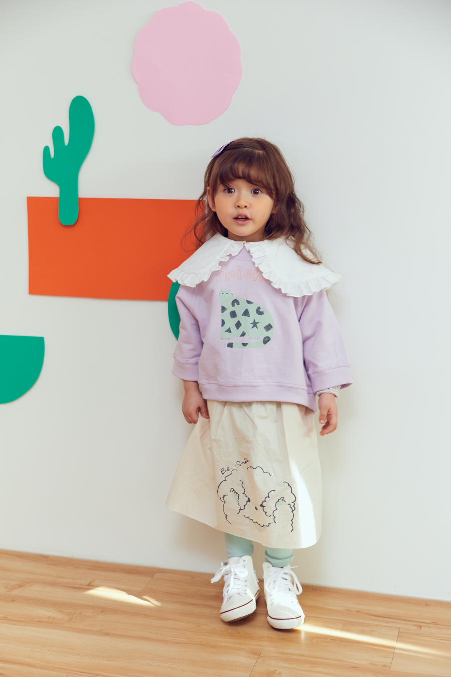 韓國 MINIATURE - 花貓好朋友大學T-紫