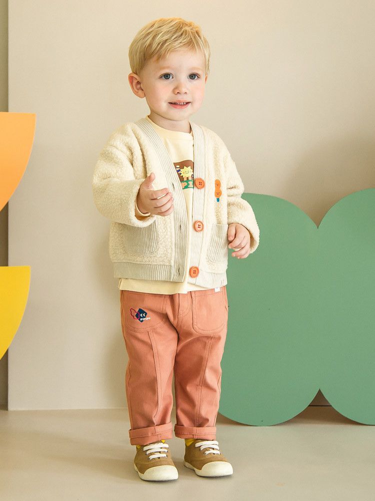 韓國Pimpollo - 小圓臉V領排釦保暖外套-米色