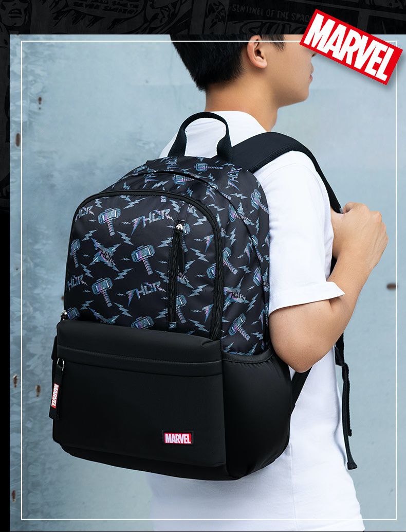 卡通防水耐磨大容量後背包/書包-卡通人物雷神-雷神之鎚-黑色 (建議110-135cm)-30x19x46cm