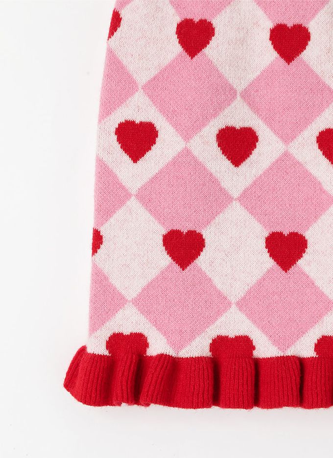 韓國 OZKIZ - 鬆緊腰方形愛心點綴針織短裙