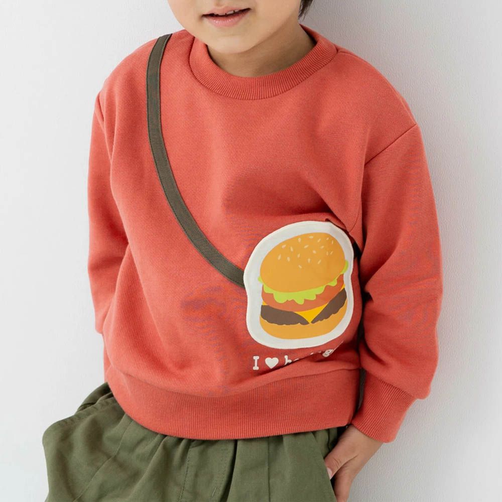 立體小包縮口長袖上衣-漢堡-橘紅