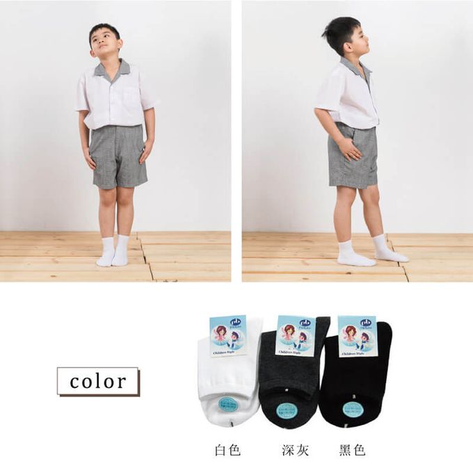 貝柔 Peilou - 兒童精梳棉細針學生襪(6雙組)-短襪-白灰底
