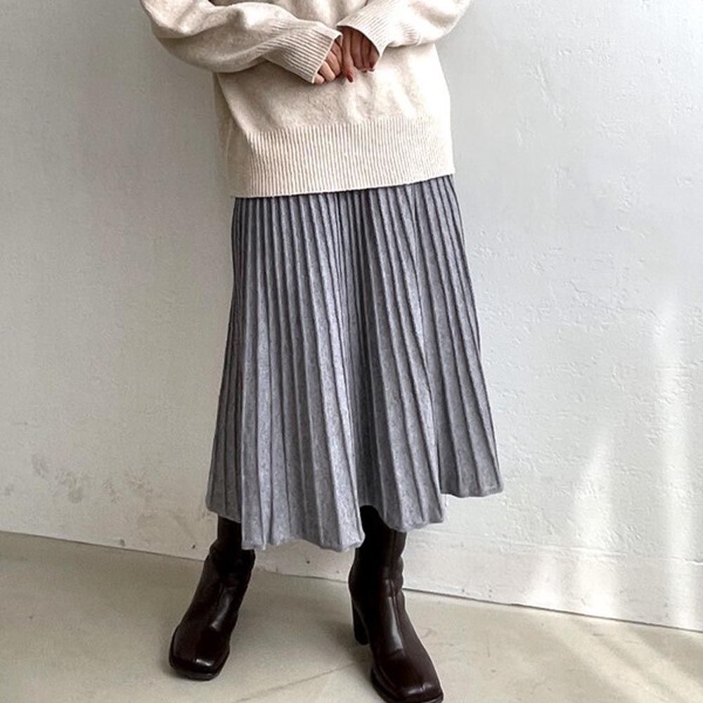 日本 ihuu - 百搭氣質針織百摺裙-灰