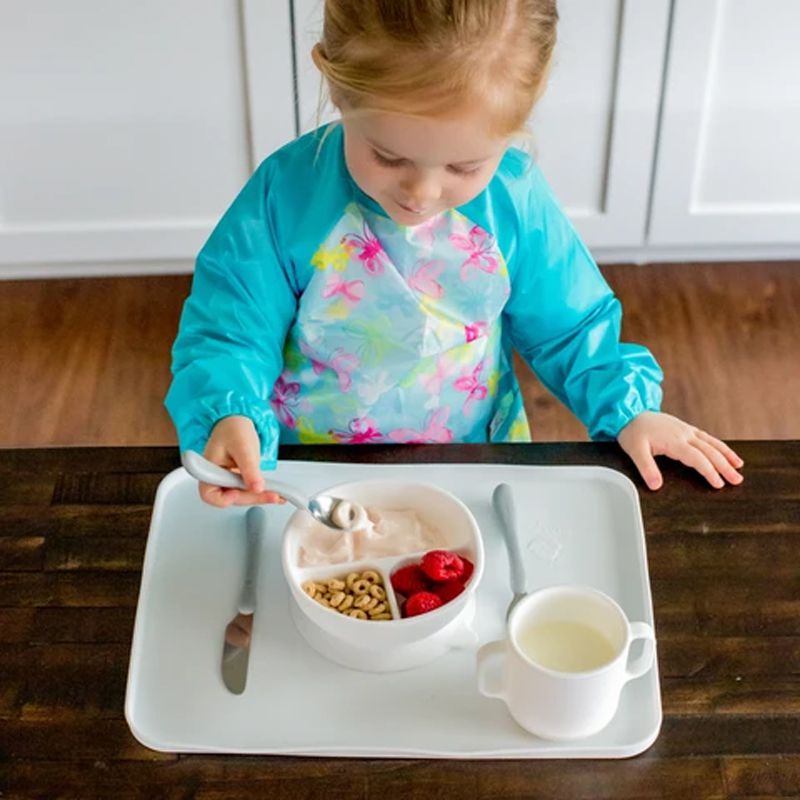 美國 green sprouts - 小綠芽超防滑寶寶學習吃飯矽膠學習餐碗-純白