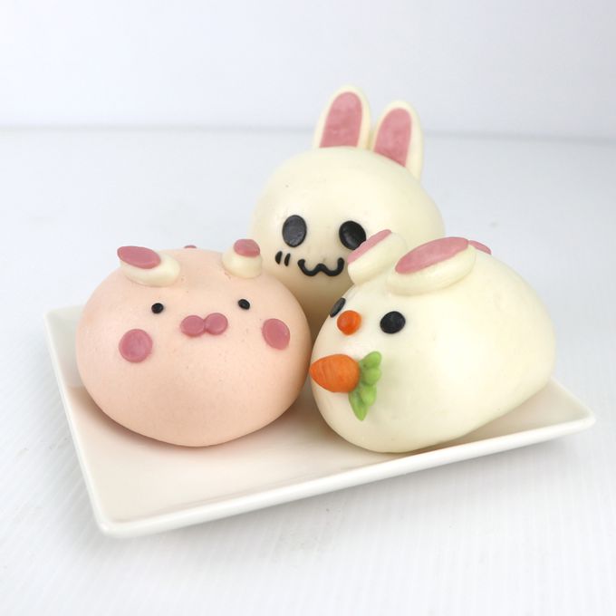 艾酷奇 - 好運兔U 造型包子饅頭組 (6入/盒裝)-粉兔(饅頭)X2、蹦兔(紅豆)X2、白兔造型包子(綠豆沙)X2-300公克±15%(50公克 X 6 ，共6入)