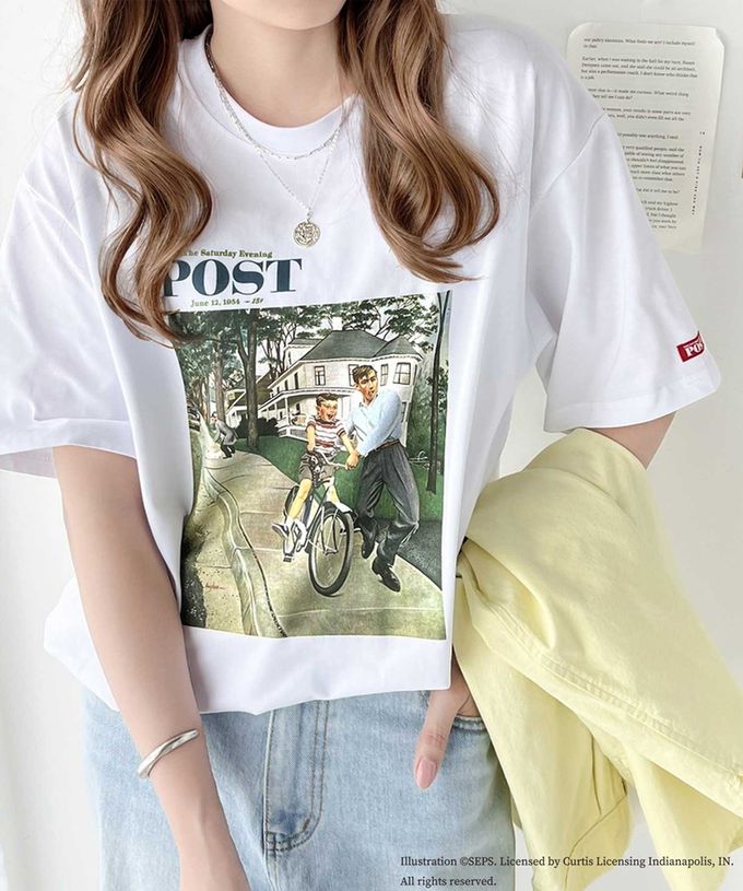 日本 Classical Elf - 設計師聯名 復古印花寬版T恤-自行車課-白