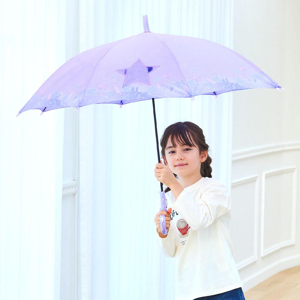 日本中谷 - 透明窗設計兒童雨傘/直傘-夢幻海洋-粉紫 (55cm(身高130cm以上))