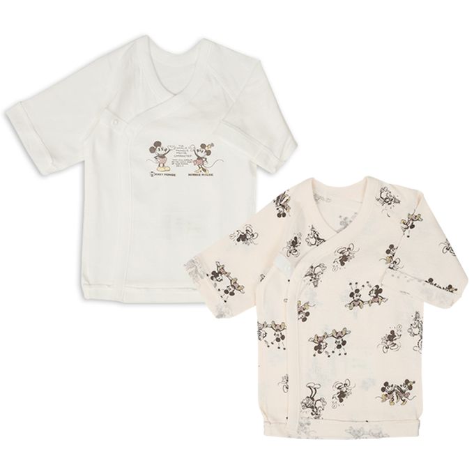 akachan honpo - 新生兒內衣4件組-米奇、米妮-淺卡其色 (50~60cm)