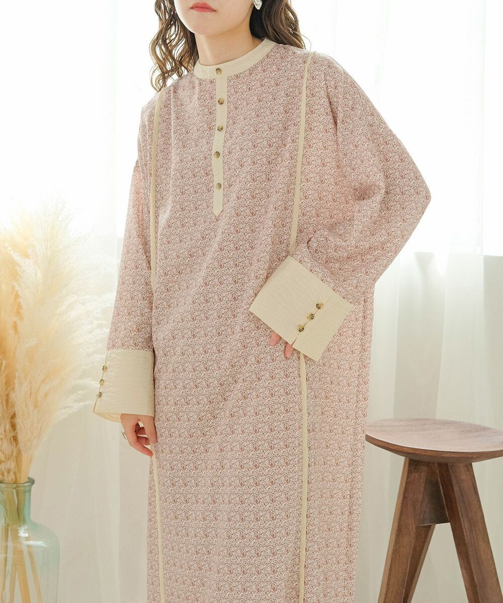 日本 Bab - 歐風碎花圓領雪紡洋裝-春日粉