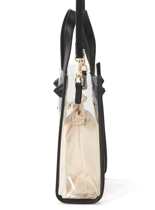 日本 GRL - 3way透明方形手提袋(附棉質束口收納袋)-黑