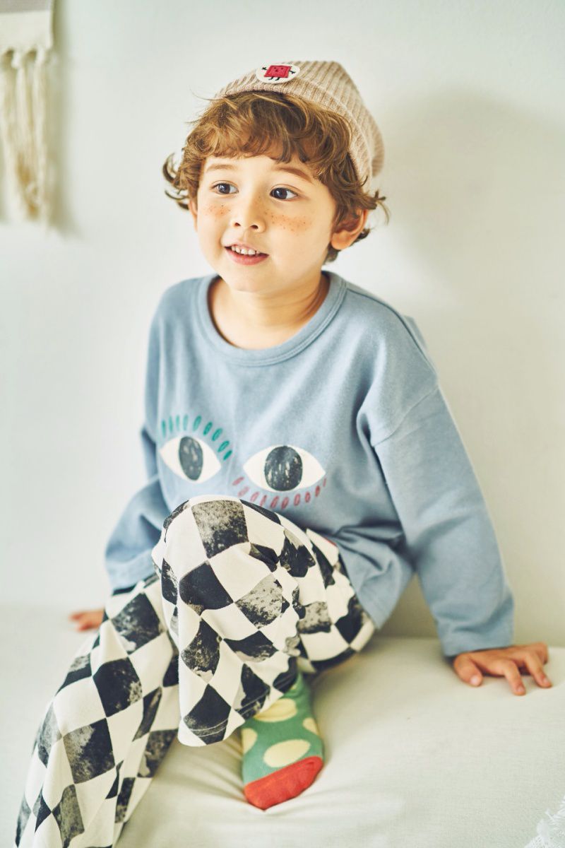 韓國 Mimico - 大大眼睛T-灰藍