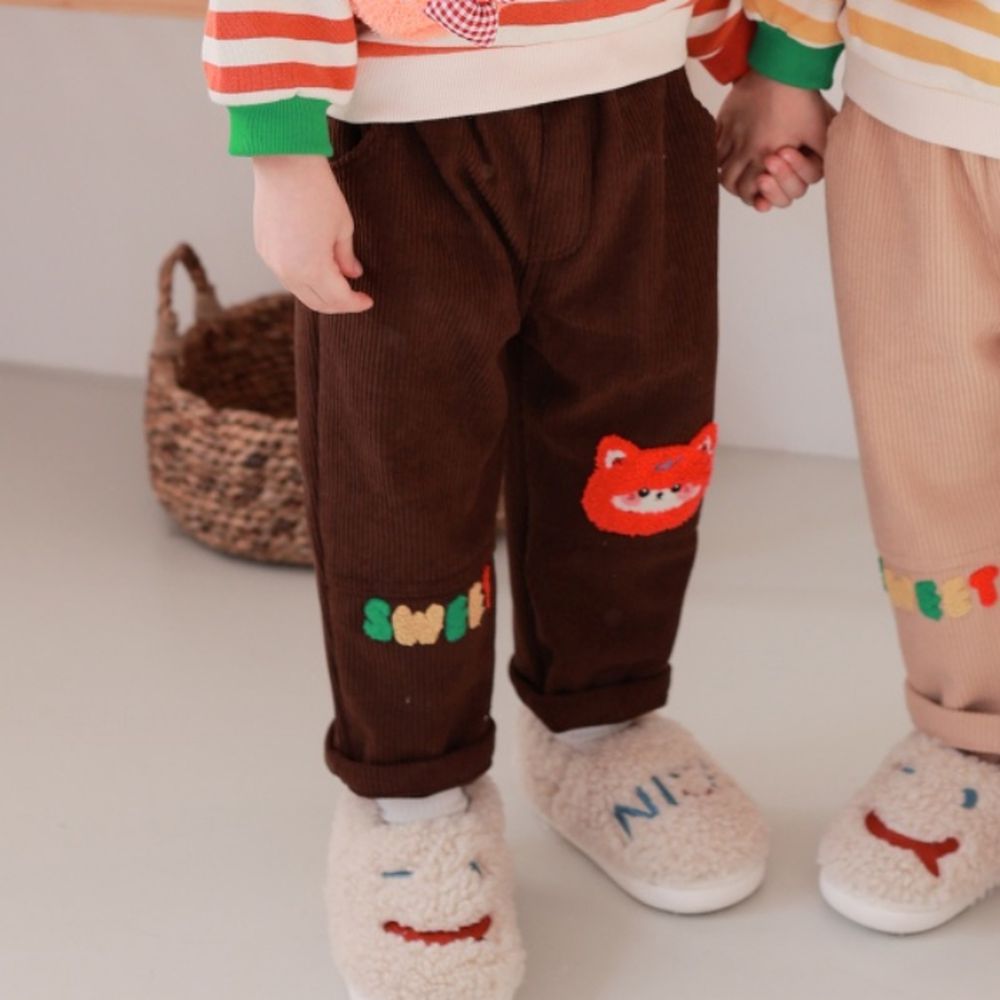 Coco rabbit (內刷毛)鬆緊腰休閒長褲-毛毛小貓熊-咖啡