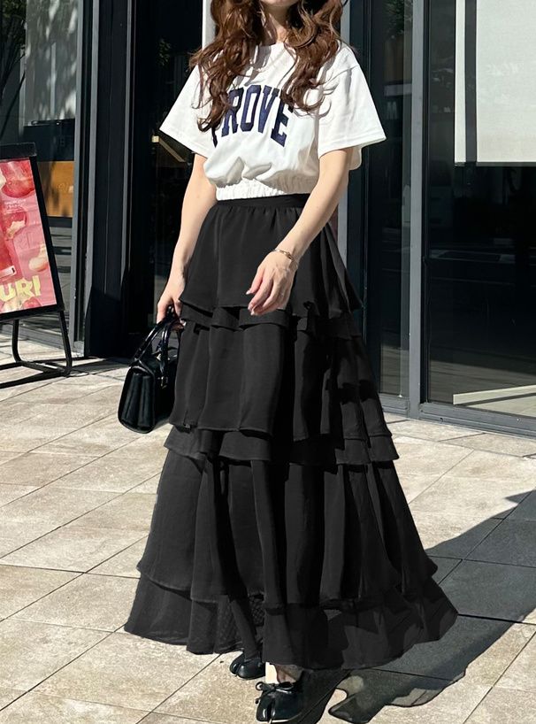 日本 GRL - 酷甜蛋糕層次長裙-黑