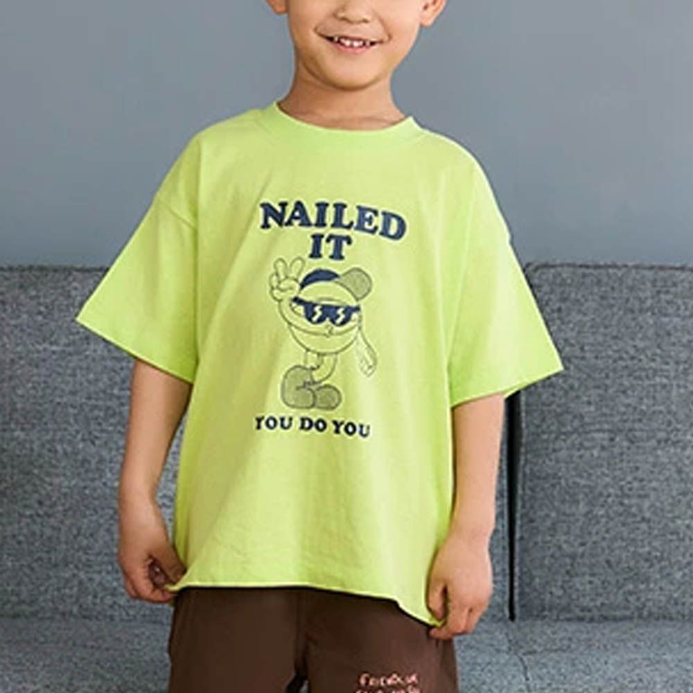 100%棉 幽默印花短袖上衣-拍照比YA-亮黃